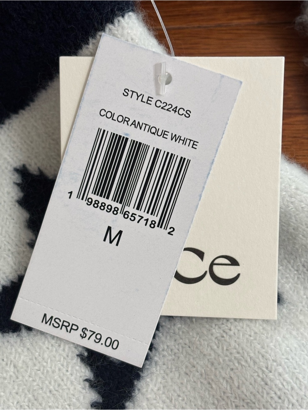 CeCe White Crewneck Sweater with Black Stars & Red Ski Stripe - Picture 7 of 8